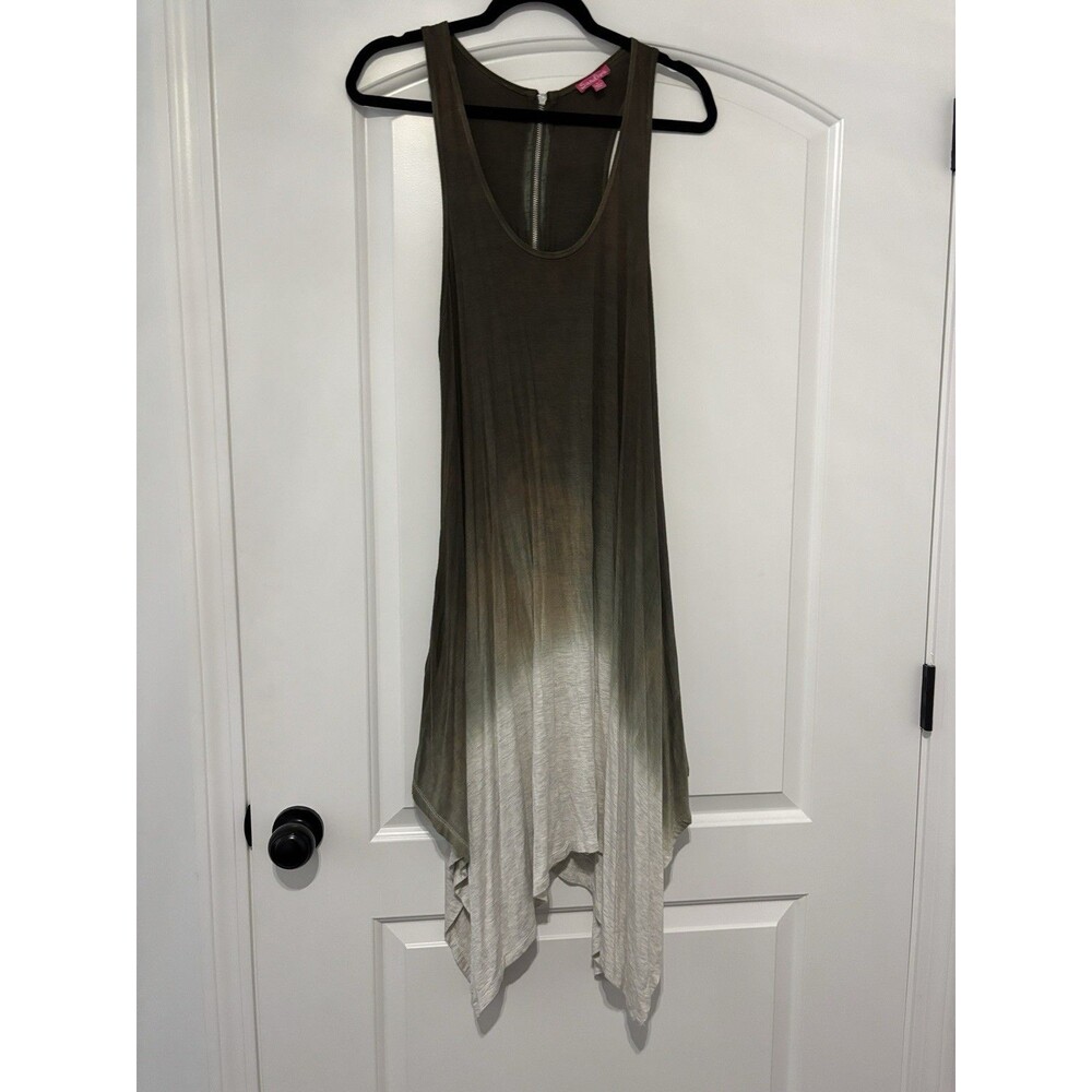 Sandiva Dip Dye Maxi Tank Dress Women Large Grey Army Green Resort Vacation Boho